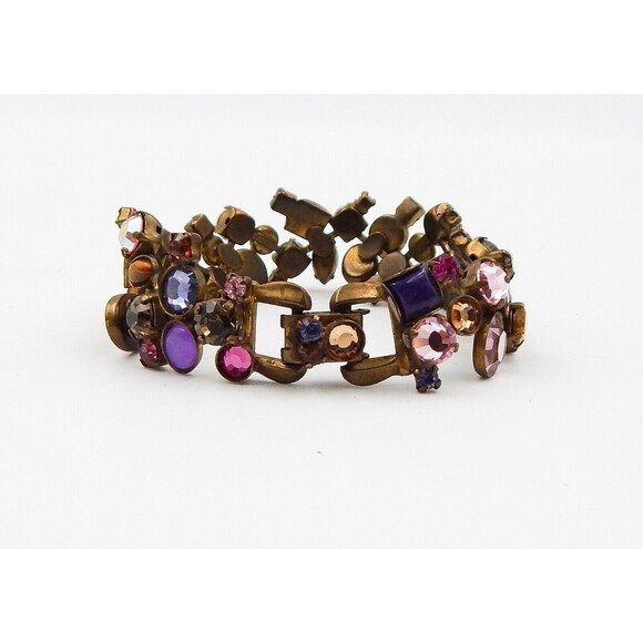 Sorrelli Multi Crystal Pink Shades Colored Stones Bracelet Antiqued Brass Tone - Picture 8 of 11
